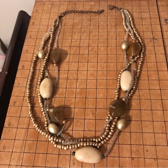 21.5” Necklace Big Chunky Boho Beads EVC Neutral Creamy Earthy Costume Jewelry - Picture 3 of 9